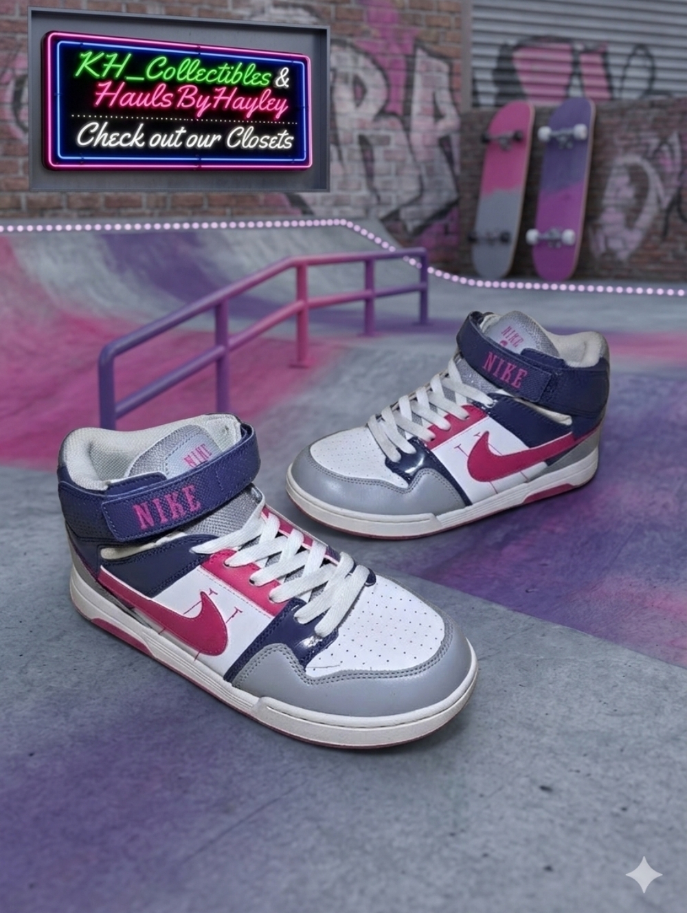 Nike Mogan Mid 2 GS Skate Shoes Pink Purple Grey 442446-062 Women's 7.5 6Y Retro